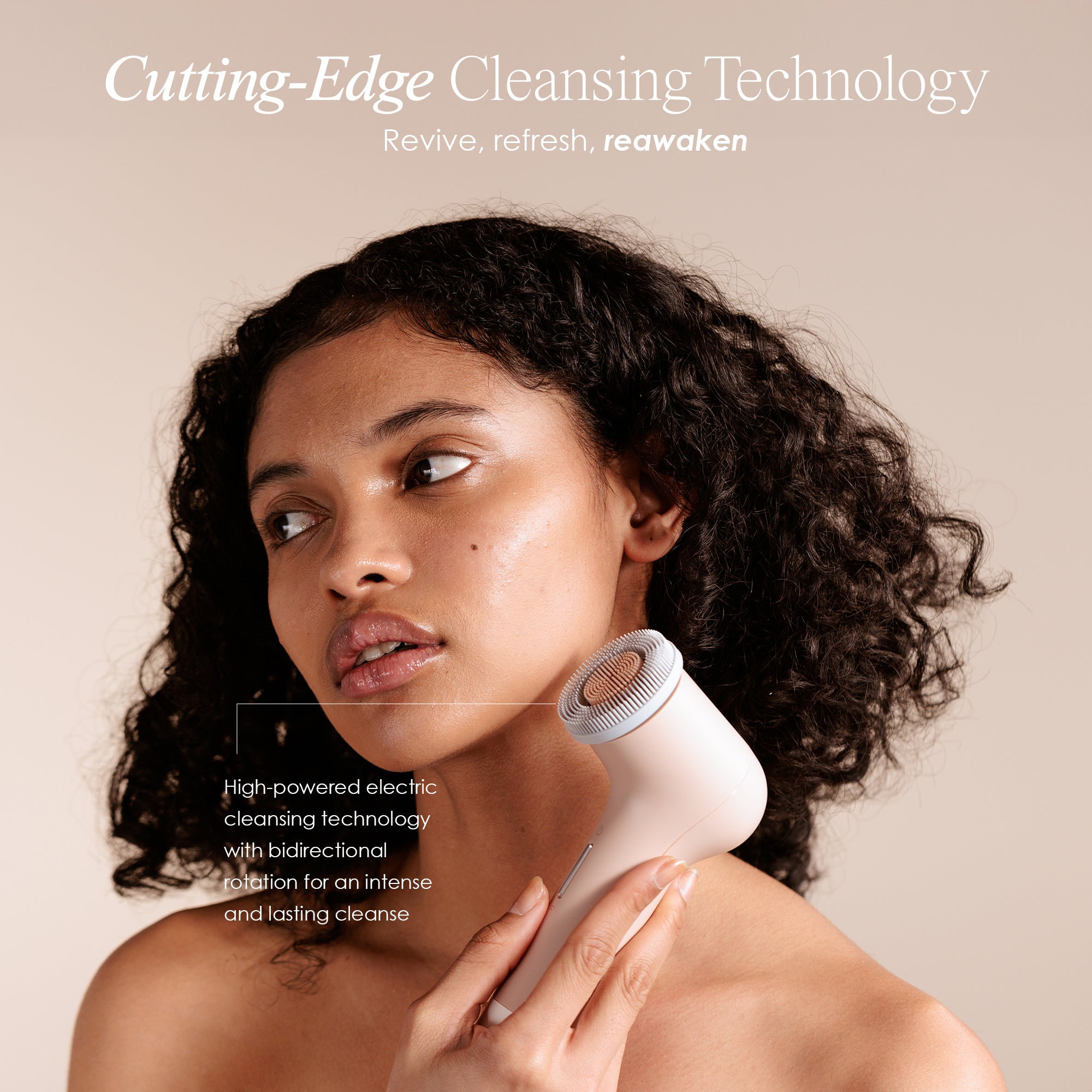 Gloa face and body cleansing brush showing electric cleansing technology function