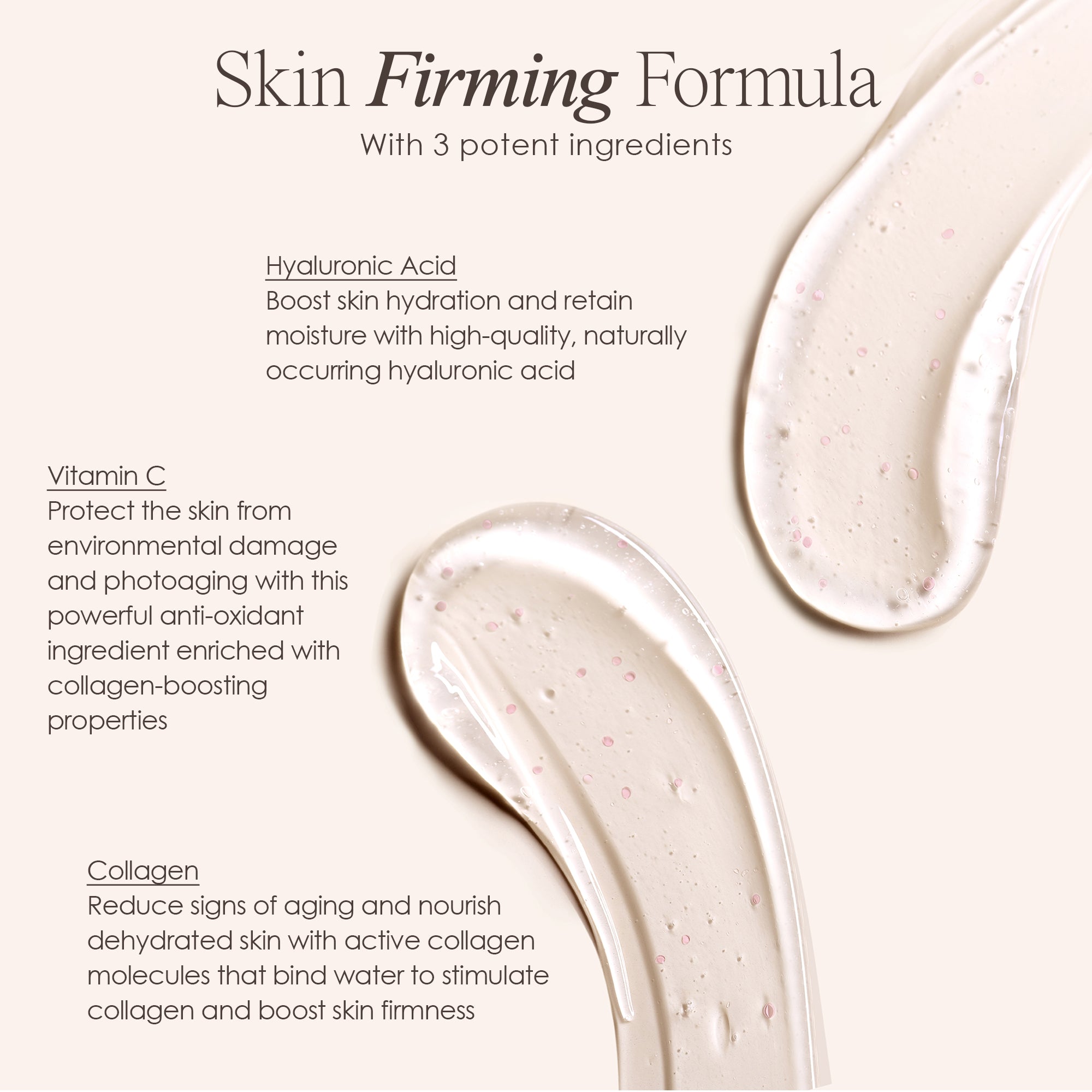 Lift & Plump hydrating gel listing active ingredients such as vitamin C and collagen