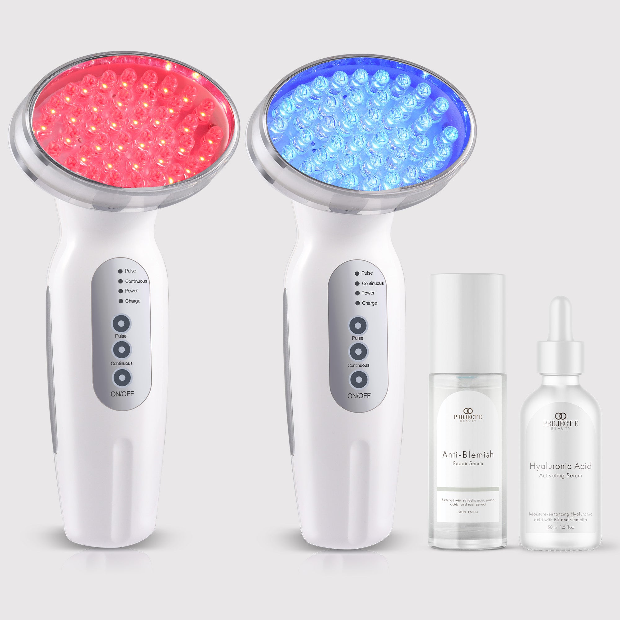 Red + Blue Light Therapy Wand Set: Combats wrinkles, hydrates, and targets acne for clear, youthful skin